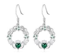 TANGPOET Claddagh - Pendientes irlandeses de plata de ley 925 para mujer, joyería para el día de San Patricio, regalos irlandeses, Medium, Metal, Circonia cúbica
