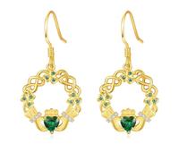 TANGPOET Claddagh - Pendientes irlandeses de plata de ley 925 para mujer, joyería para el día de San Patricio, regalos irlandeses, Medium, Metal, Circonia cúbica