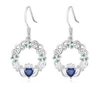 TANGPOET Claddagh - Pendientes irlandeses de plata de ley 925 para mujer, joyería para el día de San Patricio, regalos irlandeses, Medium, Metal, Circonia cúbica