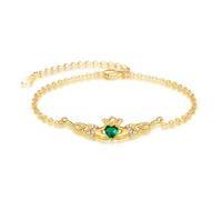 TANGPOET Claddagh - Pulsera irlandesa de oro para mujer, diseño de nudo celta, plata de ley 925, corazón verde, ajustable, regalo para mamá