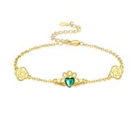 TANGPOET Claddagh - Pulsera irlandesa de plata de ley 925 chapada en oro con trébol para mujer, joyería para el día de San Patricio, regalo irlandés