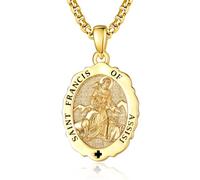 TANGPOET Collar con colgante de medalla de San para hombres y mujeres 925, chapado en oro de 24 quilates, amuleto de protección, joyería religiosa católica, cristiana, regalo para