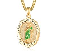 TANGPOET Collar con medalla de San Judas para mujeres y hombres, chapado en oro 925, San Judas, Tadeo San Judas, colgante católico, religioso, cristiano, amuleto de protección, regalos,