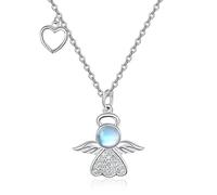 TANGPOET Collar de ángel de la guarda con cadena colgante para mujer, alas de la guarda, regalo de luto, bautizo, comunión, Plata esterlina, Circonia cúbica