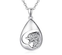 TANGPOET Collar de ceniza de gota de plata de ley 925, collar de urna de lobo para urna de cenizas, regalos para mujeres y niñas, con kit de relleno de embudo