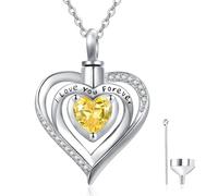 TANGPOET Collar de ceniza de plata de ley 925 con forma de corazón, collar de urna de cremación para colgante de cenizas para mujeres y niñas con kit de relleno de embudo, 19mm, Plata esterlina, No es