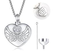 TANGPOET Collar de cenizas para mujeres y hombres, collar de urna de corazón de plata de ley 925 para cenizas humanas, joyería de cremación, recuerdo conmemorativo para un ser querido, 19mm, Plata