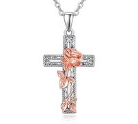 TANGPOET Collar de cruz de plata de ley 925 con colgante de cruz para mujer, joyería religiosa, regalo de bautismo católico para mujeres cristianas, Medium, Plata esterlina, No es una piedra preciosa