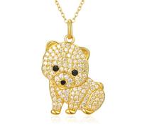 TANGPOET Collar de raza de perro para mujeres y niñas, plata de ley 925 con circonita cúbica, regalo conmemorativo para perros, mamá, amantes, dueños, cumpleaños, Navidad, Plata esterlina, Circonita