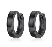 TANGPOET Pendientes de aro de plata esterlina 925 Negro Sleeper Earring Hpoallergenic Huggie Earrings Cumpleaños Joyería Regalos para Hombres Mujeres, 12mm