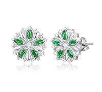 TANGPOET Pendientes de flor de plata de ley 925 con piedra verde, pequeños pendientes hipoalergénicos, regalos de cumpleaños para mujeres, mujeres, niñas