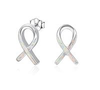 TANGPOET Pendientes de plata de ley 925 chapados en oro rosa con lazo rosa para mujer para cáncer de mama, joyería de concienciación y supervivencia, Large, Plata de ley, Circón