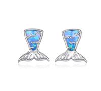 TANGPOET Pendientes de tuerca de ópalo para mujeres y niñas, plata de ley 925, joyería de ópalo creada en laboratorio, regalos para niños, cumpleaños, Navidad, graduación, Plata de ley, Ópalo