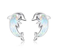 TANGPOET Pendientes de tuerca de ópalo para mujeres y niñas, plata de ley 925, joyería de ópalo creada en laboratorio, regalos para niños, cumpleaños, Navidad, graduación, Plata de ley, Ópalo