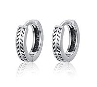 TANGPOET Pendientes Neutros plata de ley 925 Pendientes de Negro para Hombres, Pendientes para Dormir para Mujeres, Pendientes Redondos, Pendientes de Hojas