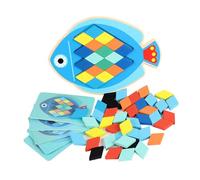 Tangram de Madera para Niños, Compacto, con Tarjetas, Formas Geométricas Resistentes, Juguete para Estimular El Cerebro, Pez