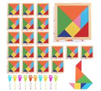 Tangram Infantil Pack 20 Regalos Cumpleaños Niños Colegio Regalo Invitados Juego + 10 Peizas Manos Pegajosas Adhesivas Juguetes de Madera para Relleno Piñata Detalles Rompecabezas, Incluye Guía