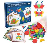 Tangram Puzzle Madera Bloques de Patrones Rompecabezas con Forma Geométrica, Divertido Juguete Educativo 155 Piezas, Geometrías Juegos Juguetes para Niños de 3 4 5 6 7 años