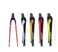 TANGSIYANG Horquilla MTB Bicicleta de Carretera Fibra Carbono Brillante 700x25C, for Adultos, Freno Disco/llanta, Tubo Redondo/cónico, Horquilla Delantera(Orange-Round-Rim)
