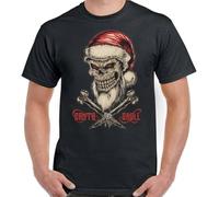 TANGTTAO Santa Skull Christmas T-Shirt Xmas Mens Funny Secret Biker Motorbike Grim Reaper Black