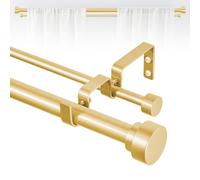 TANGWIN Barra doble para cortinas de hierro latón dorado, extensible de 167 a 305 cm, diámetro 2,5 cm, resistente y decorativa, para salón o dormitorio, diseño moderno, fácil de instalar
