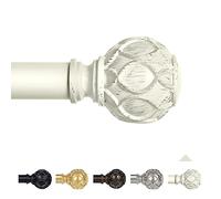 TANGWIN Barras de cortina blancas antiguas para ventanas de 28 a 48 pulgadas (2.3-4 pies), barra de cortina ajustable de 1 pulgada, barras de cortina resistentes, remates de textura de red, barra de