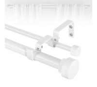 TANGWIN Barras de cortina dobles blancas para ventanas de 167,6-304,8 cm: barra de cortina doble ajustable resistente para dormitorio, sala de estar, telescópica, blanco (Pure White Iron), decorativa