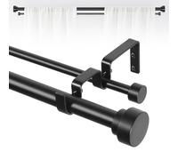 TANGWIN Barras de cortina dobles negras para ventanas de 91,4-223,5 cm: barra de cortina doble ajustable resistente para dormitorio, sala de estar, telescópica, negro mate, decorativa, 2,5 cm, fácil