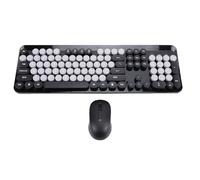 Tangxi Combo de Teclado y Mouse Inalámbricos, Teclado de Máquina de Escribir Retro con Teclas Redondas, Lindo Mouse Inalámbrico USB de 2,4 GHz para Computadora, Computadora de Escritorio, (Black)