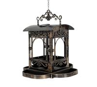 Tangxi Comedero para Pájaros Solar con Luz Colgante de Metal para Jardín | Linterna de hierro para exteriores, iluminación automática al atardecer, decoración de patio trasero, pájaros silvestres,