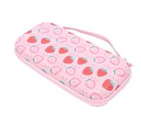 Tangxi Estuche para Consola de Juegos Portátil, Compartimento Seguro para Consola y 12 Ranuras para Tarjetas de Juego, Bolsa de Almacenamiento Protectora con Temática de Fresa Rosa, (con Correa)