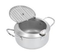 Tangxi Freing Pot, Tempura de Alta Temperatura Resistente Al Hierro Frito con Tapa de Calibre de Temperatura para la Cocina (SILVER)