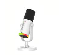 Tangxi Micrófono Dinámico de Condensador USB, Micrófono de Computadora Portátil con Reducción de Ruido con Controles de Perilla Táctil, de Transmisión Portátil con Luz RGB (White)