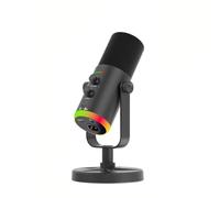 Tangxi Micrófono Dinámico de Condensador USB, Micrófono de Computadora Portátil con Reducción de Ruido con Controles de Perilla Táctil, de Transmisión Portátil con Luz RGB (Black)
