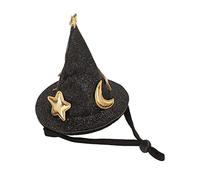 Tangxi Sombrero de Disfraz de Hámster con Patrón de Estrella y Luna, Sombrero de Copa para Mascota de Animal PEQUEÑO con Correa Ajustable para Conejo, Hurón, Erizo (BLACK)