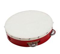 Tangxi Tambor de Pandereta con Sonido Nítido para Niños, Tambor de Mano con Agarre Ajustable para Actividades Escolares, Piel de Oveja de Imitación de Madera (10 pulgadas)