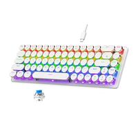 Tangxi Teclado Mecánico para Juegos Estilo Máquina de Escribir, Teclas Redondas Punk Retro, Interruptor Azul con, Retroiluminación LED Arcoíris, 104 Teclas, Teclado con Cable, (White)