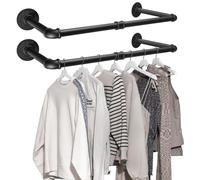 Tanice Riel Colgante Desmontable 2PCS 60cm Percheros Burro Riel para Ropa de Tubo Industrial Antioxidante Capacidad de Carga 25kg para Dormitorio Guardarropa Baño Salón-Negro