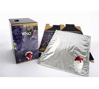 Taninea Bag in Box VACÍO 5 Litros con Grifo VITOP - Pack 5 Sets Caja + Bolsa de Aluminio Rellenable - Envase Alimentario para Vino Casero, Mosto y Bebidas Sin Gas - Caja Brillo Lavable