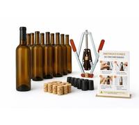 Taninea Botellas Cristal Vacías para Vino 750 ml Ámbar/Canela con Corcho Cilíndrico Aglomerado, Cápsulas Negras y Encorchadora - Pack 24 - Tipo Bordelesa - Reutilizables para Vino Casero, Licores