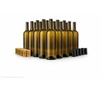 Taninea Botellas Cristal Vacías para Vino 750 ml Ámbar/Canela con Corcho Cilíndrico y Cápsulas Negras - Pack 24 - Tipo Bordelesa - Reutilizables para Vino Casero, Licores, Aceites y Vinagres