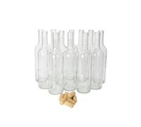 Taninea Botellas de Cristal Vacías para Vino 750 ml Transparentes Tipo Bordelesa - Pack 12 con Corcho Cónico Natural - Reutilizables para Licores, Kombucha e Hidromiel - También Packs 6 y 24