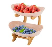 TanjcXliu Frutero de 2 niveles, bandeja para frutas, mesa de frutas, reutilizable, para guardar frutas, postres, dulces, frutas y verduras, color beige