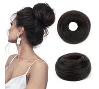 TANJET Extensión de moño de cabello humano, ondulado, elástico, natural, rizado, 100 % cabello humano real, dona #1B, moño desordenado con banda elástica, extensiones de cola de caballo (#1B negro