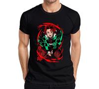 Tanjiro Kimetsu no Yaiba Sonnenatem Hinokami Anime Regalo Camiseta Hombre, Negro , S