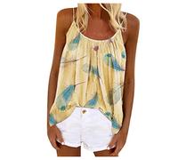 Tank Causal Women Tops Ladies Loose Blouse Beach Strappy Summer Vest Cami Women's Blouse Blouse For Women (Yellow, XXXXL)
