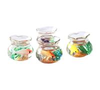 Tank de Peces de casa de muñecas 4pcs 1/12 Escala Redonda Mini Peces con koi, Arena y Hierba Marina en miniaturas Artificiales de casa de muñecas realistas para Escena de Bricolaje, Accesorios de esc