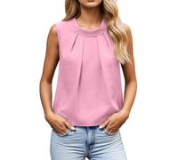 Tank Top Mujer Cuello Alto con Pliegues, Camiseta Sin Mangas Satinada para Verano, Ropa Elegante Mujer para Oficina Y Uso Diario