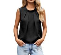 Tank Top Mujer Cuello Alto con Pliegues, Camiseta Sin Mangas Satinada para Verano, Ropa Elegante Mujer para Oficina Y Uso Diario