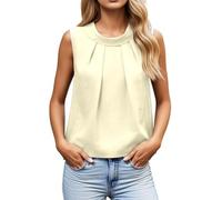 Tank Top Mujer Cuello Alto con Pliegues, Camiseta Sin Mangas Satinada para Verano, Ropa Elegante Mujer para Oficina Y Uso Diario